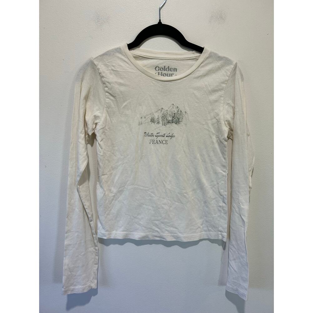 Golden Hour set of two shirts size XS graphic one long one short sleeve white